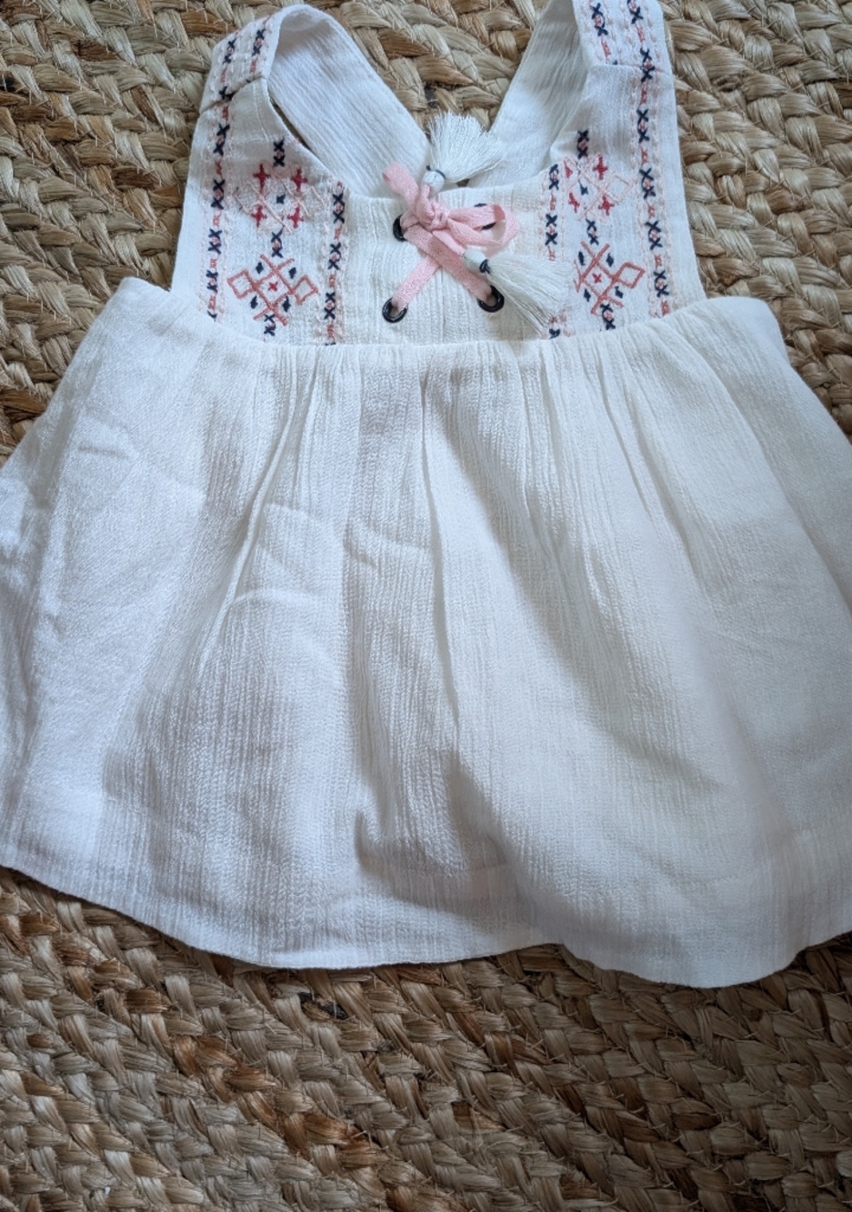 Shabby Chic White Tank Top with Pink & Navy Embroidery